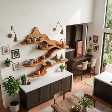Rustic Live Edge Floating Shelves for Kitchen Storage