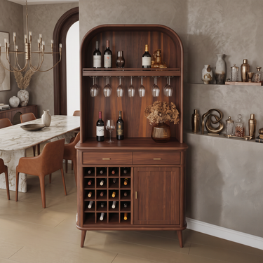 Mid Century Arched Wine Cabinet For Kitchen