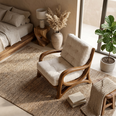 Mediterranean Modern Wooden Armchair For Sunroom