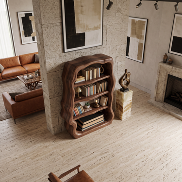 Rustic Sculptural Wooden Bookshelf With Carved Frame For Living Room Or Library