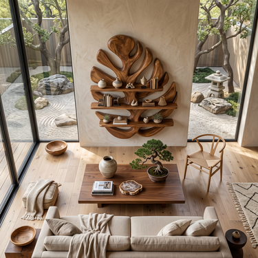 Wood Monstera Leaf Bookshelf for Modern Minimalist Home