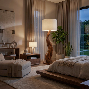 Modern Sculptural Floor Lamp With Curved Base For Bedroom