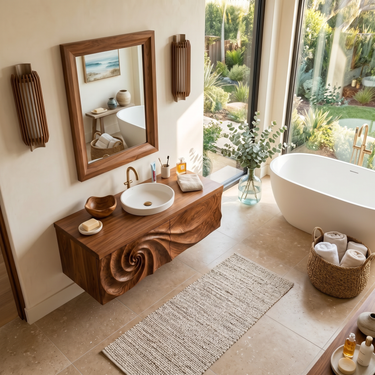 Modern Bathroom Vanity With Spiral Carved Front For Master Bathroom