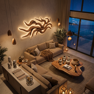 Artistic Wood Wall Light Flowing Root Design For Bedroom Decor