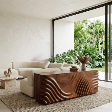 Modern Wooden Sideboard With Carved Door For Minimalist Living Space