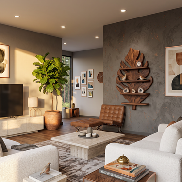 Wooden Tropical Leaf Wall Bookshelf For Living Room