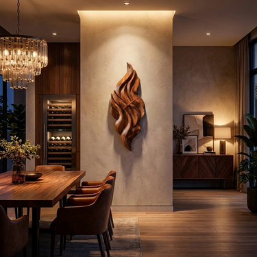 Modern Wooden Wall Clock With Sculptural Wave Carving For Interior