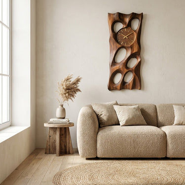 Wooden Wall Clock With Openwork Design For Living Room