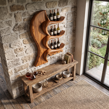 Modern Curved Wine Shelf For Kitchen Wall