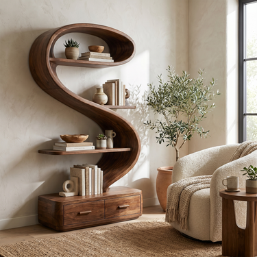 Sculptural Bookshelf For Living Room Library