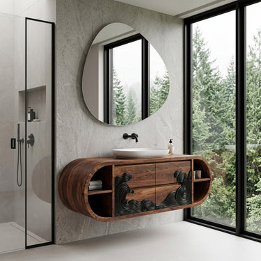Contemporary Floating Bathroom Vanity With Black Wave For Bathroom