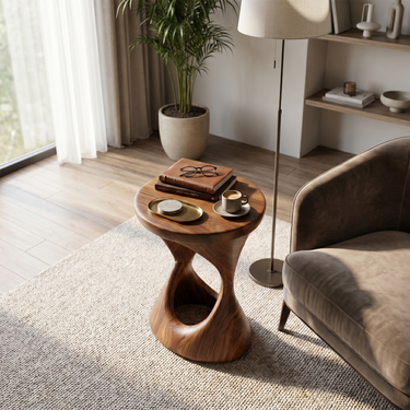 Rustic Sculptural Side Table For Bedroom
