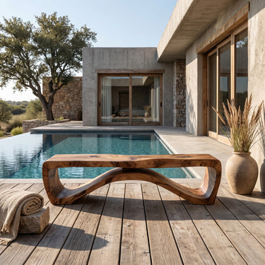 Minimalist Wooden Outdoor Bench For Front Yard Walkway