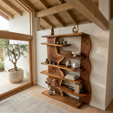 Organic Live Edge Wooden Standing Shelf For Living Room