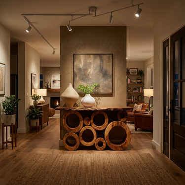 Wooden Console Table With Multiple Round Blocks Base For Hallway