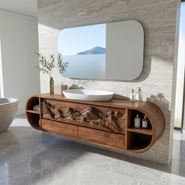 Modern Mountain Carved Floating Bathroom Vanity For Luxury Bathroom