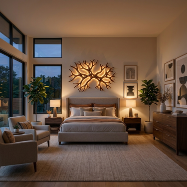 Organic Wooden Wall Light With Branch Shape For Rustic Bedroom