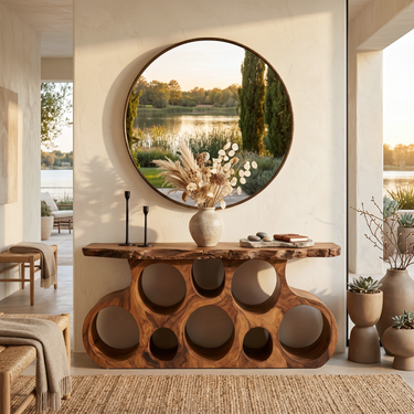Wooden Console Table With Round Cutout Base For Living Decor