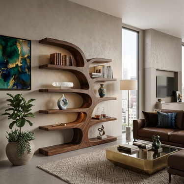 Handcrafted Curved Bookshelf For Living Room Furniture