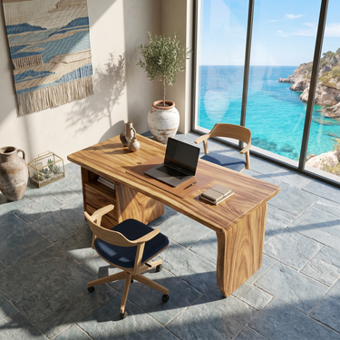 Japandi Study Desk With Curved Legs For Zen Office Room