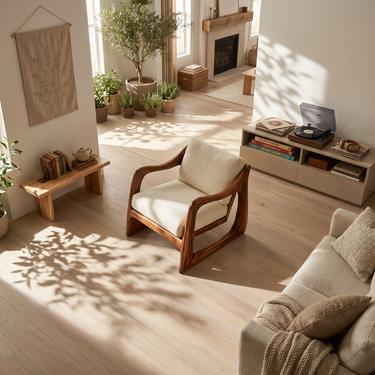Coastal Luxury Accent Chair with Sculptural Wooden Craftsmanship