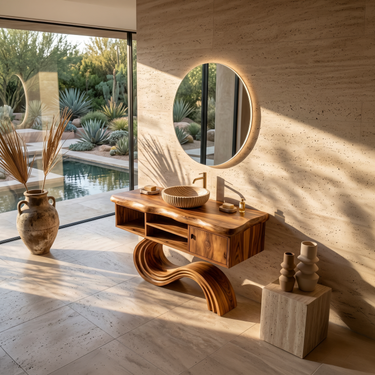 Modern Curved Vanity With Open Storage For Bathroom