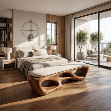 Curved Solid Wood Bench Luxury Living Room