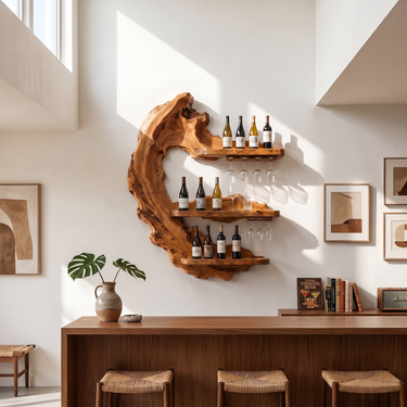 Handcrafted Mid Century Wall Wine Rack For Dining Room
