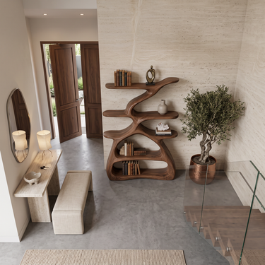 Modern Sculptural Bookshelf With S Shaped Design For Living Room