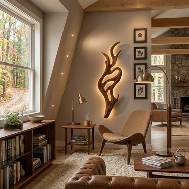 Artistic Wood Wall Light With Sculptural Form For Bedroom