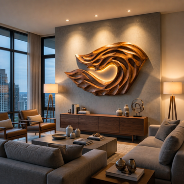 Organic Ocean Wave Wooden Wall Art For Contemporary Bedroom Wall