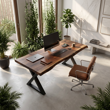 Tropical Computer Desk With Live Edge Top For Home Office