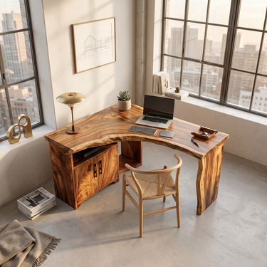 Modern Corner Desk With Cabinet Storage For Creative Home Office
