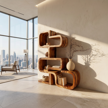Handcrafted Sculptural Wooden Storage Unit For Spa Decor
