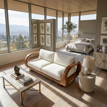 Modern Sculptural Wooden Sofa Contemporary Penthouse Living Room