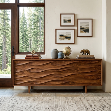 Contemporary Sideboard With Carved Wave Front Panels For Home