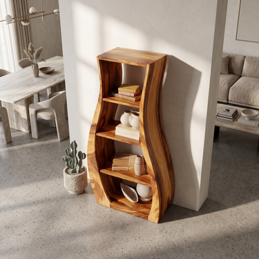 Minimalist Sculpted Wooden Accent Shelf With Flowing Silhouette