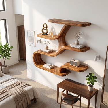 Sculptural Wood Wall Mounted Shelves for Bathroom