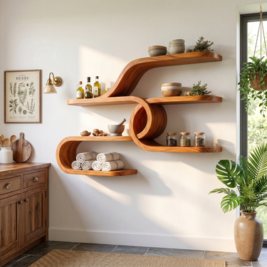 Mid Century Floating Bar Shelves for Home Bar