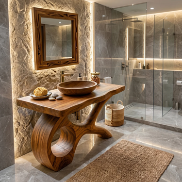 Floating Natural Wood Vanity Unit For Master Bath
