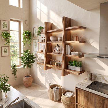 Rustic Organic Wood Shelves for Spa Bathroom