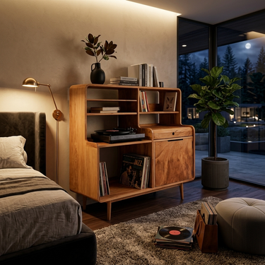 Mid-Century Vinyl Record Cabinet For Home Decor