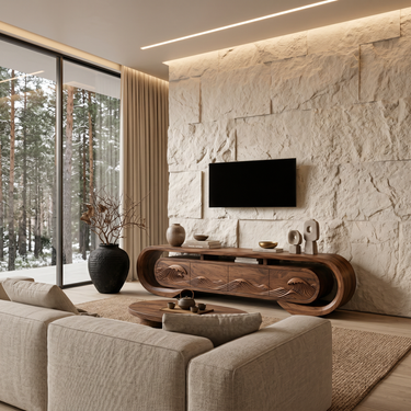 Contemporary TV Console Flowing Wave Carved Doors For Modern Interior