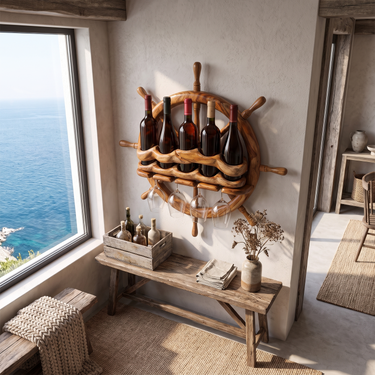 Nautical Wheel Wine Holder For Coastal Home
