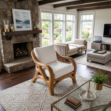 Luxury Organic Wood Lounge Chair with Sculptural Architectural Design