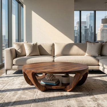 Modern Round Coffee Table With Shelving For Living Room