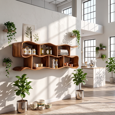 Rustic Live Edge Wall Shelves for Wellness Room