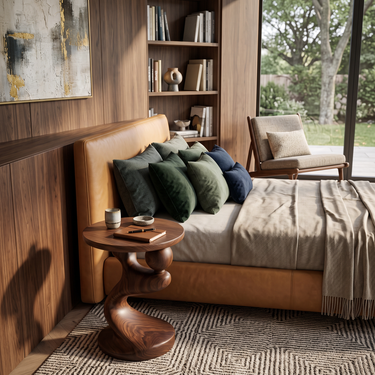 Modern Wooden Side Table With Artistic Curved Base For Living Room