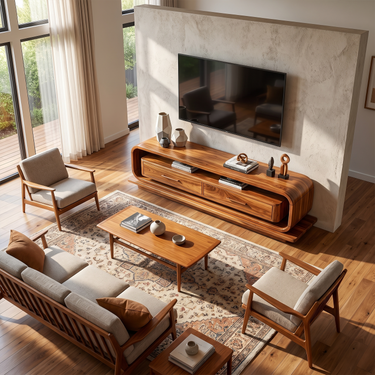 Coastal Curved TV Cabinet For Living Room