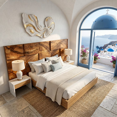 Modern Mosaic Wood Headboard For Neutral Bedroom